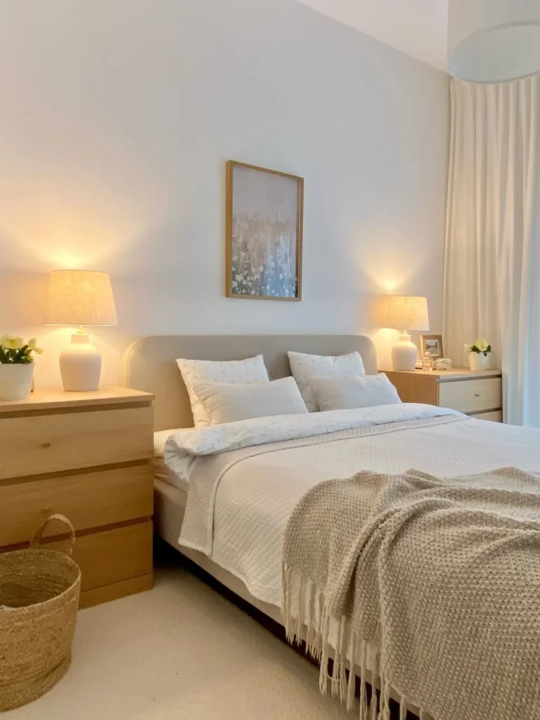 Soft Neutral Bedroom With Warm Lamp Lighting