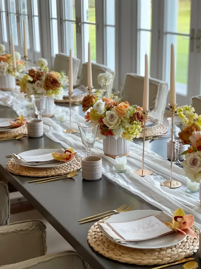 Soft Neutral Fall Table Decor With Floral Centerpieces