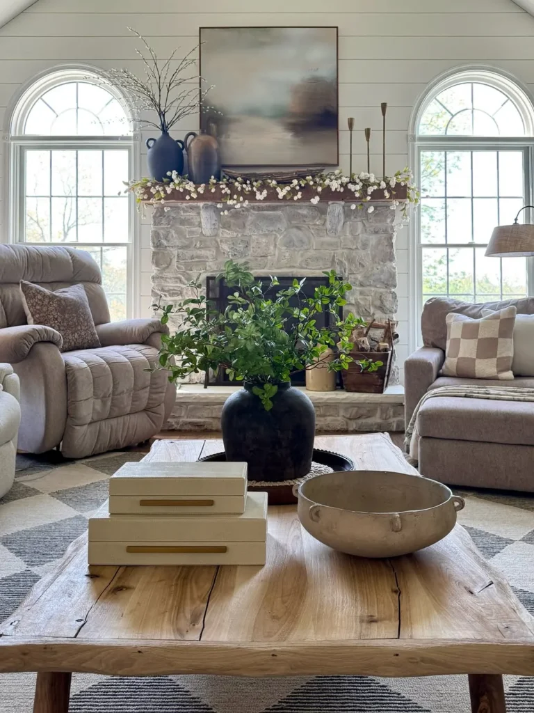 Stone Fireplace Family Room Design With Rustic Charm