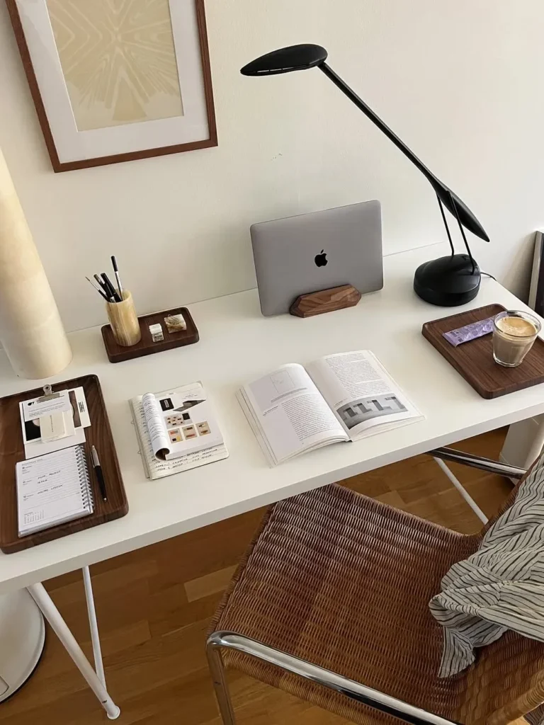 Study Desk With Warm Wood Accents