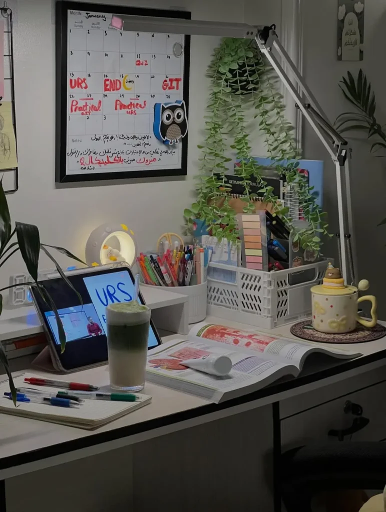 Study Setup With Planner Wall and Greenery