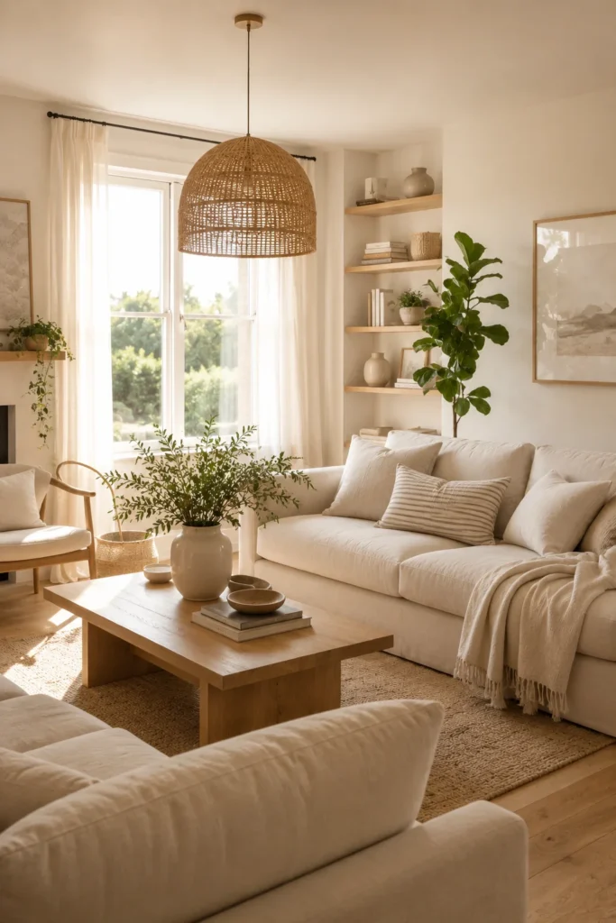 Sunlit Neutral Living Space With Relaxed Natural Textures
