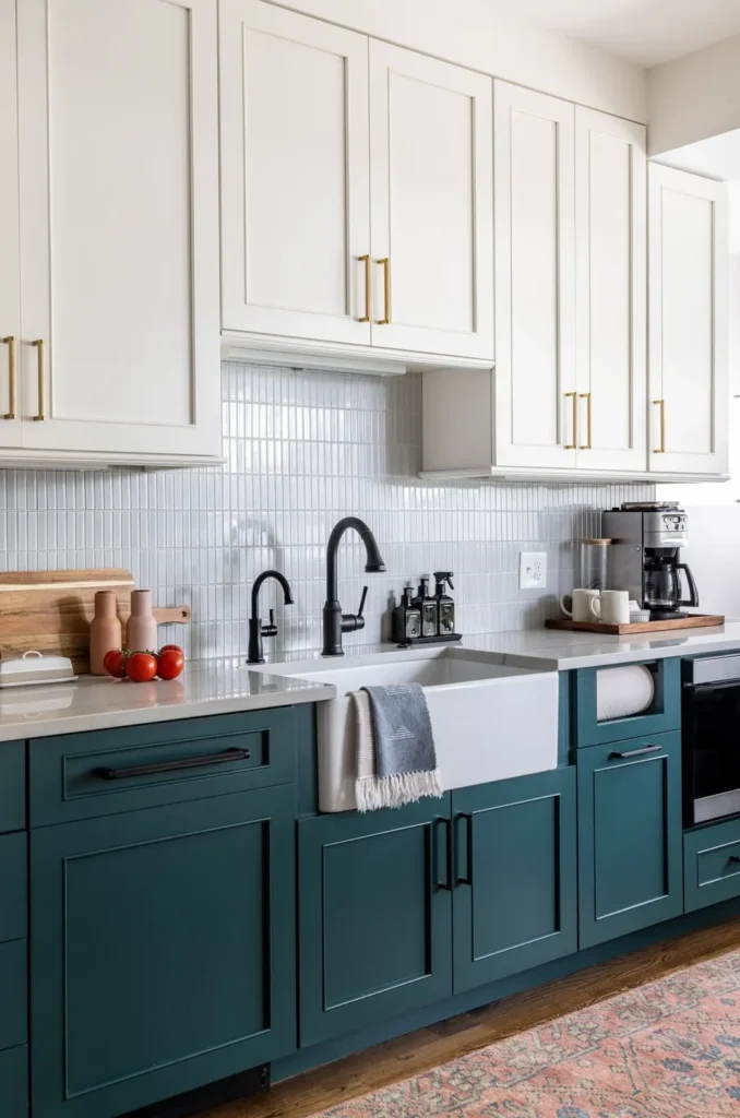 Teal and White Shaker Cabinets With Timeless Appeal
