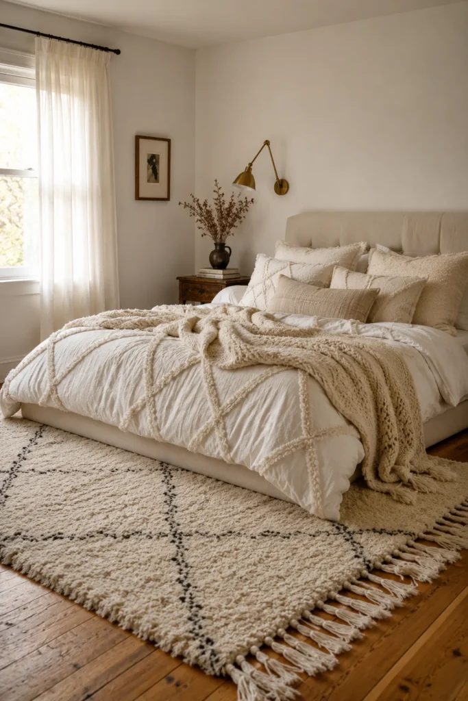 Textured White Bedroom With Warm Natural Touches