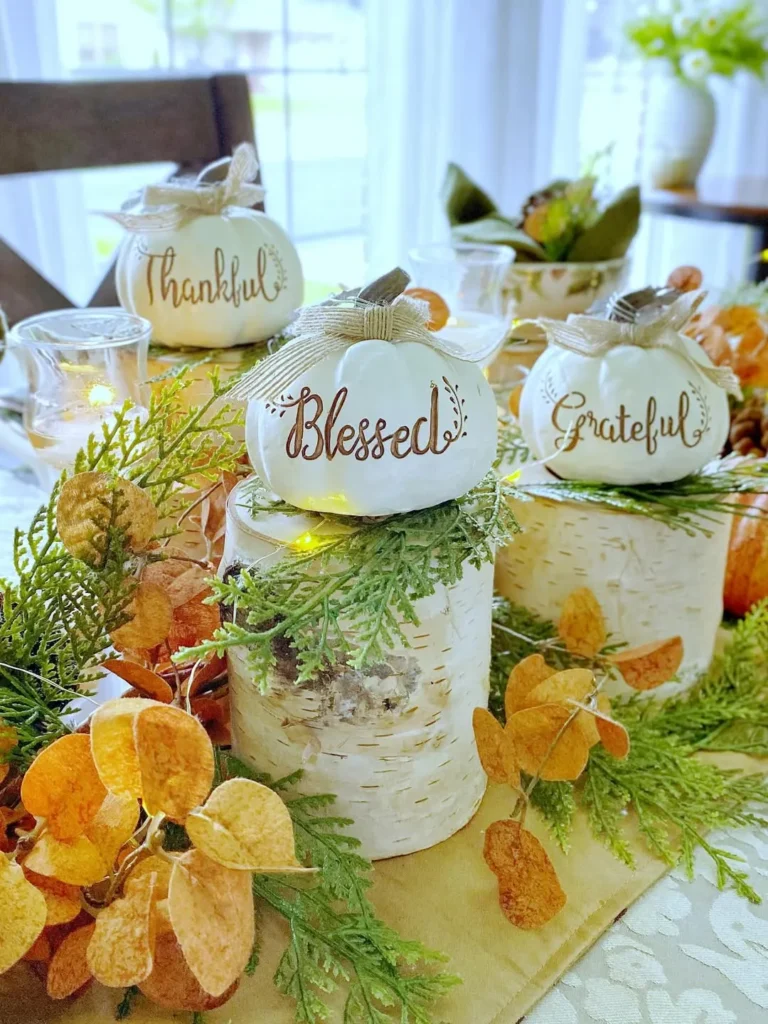 Thankful Pumpkin Centerpiece Decor for Thanksgiving Tables