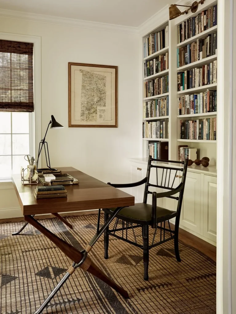 Traditional Home Office With Floor-to-Ceiling Bookshelves
