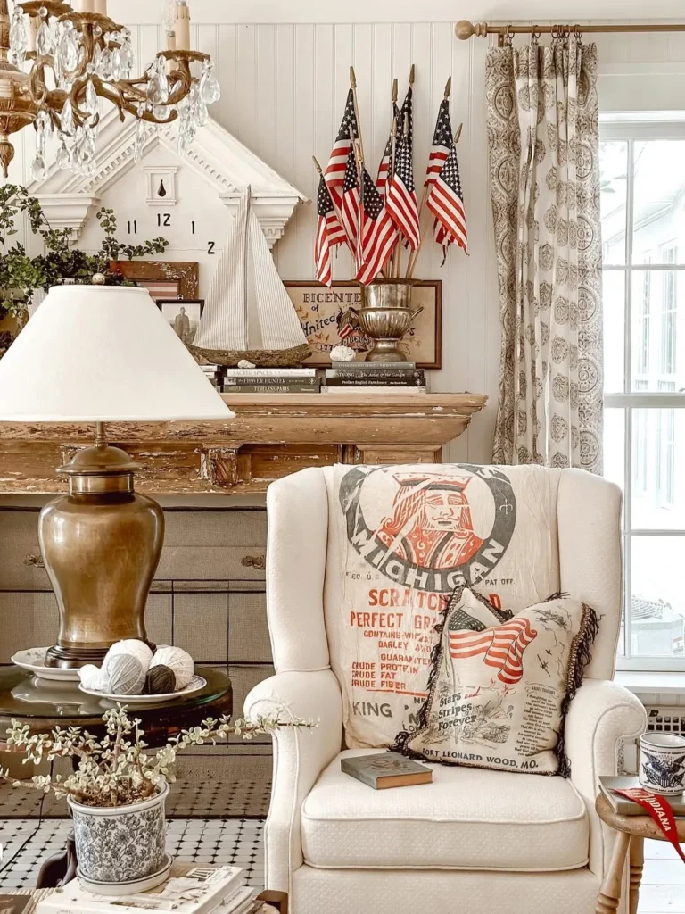 Vintage Americana Living Room With Flag Accents