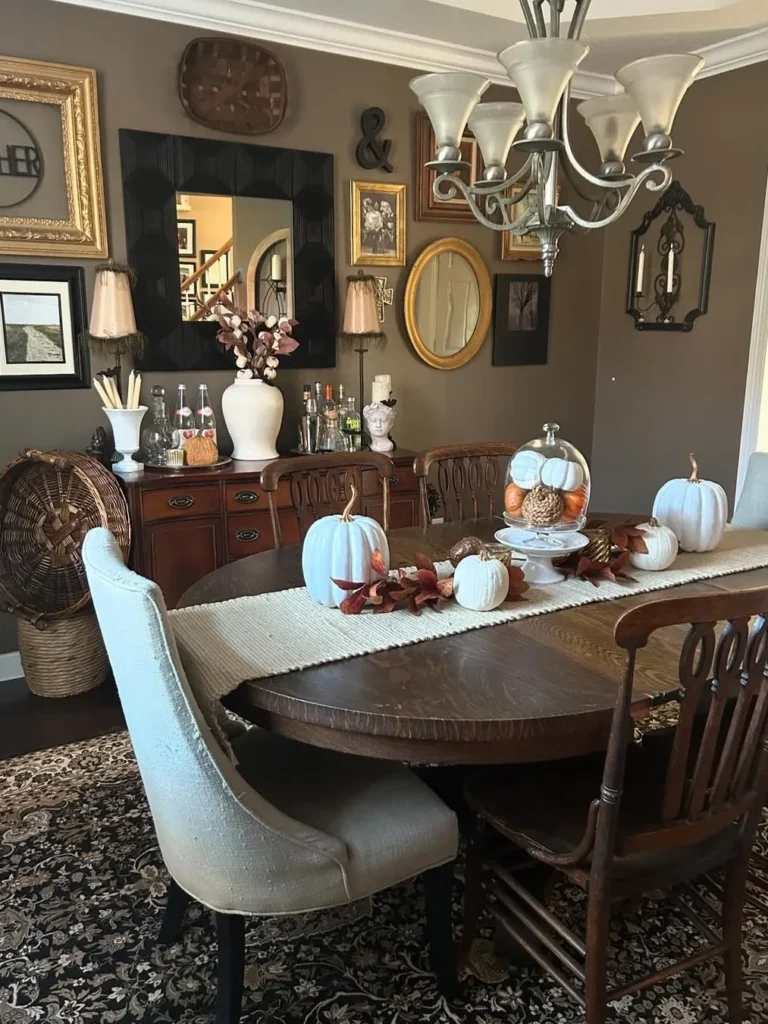 Vintage Gallery Wall Dining Room With Fall Touches