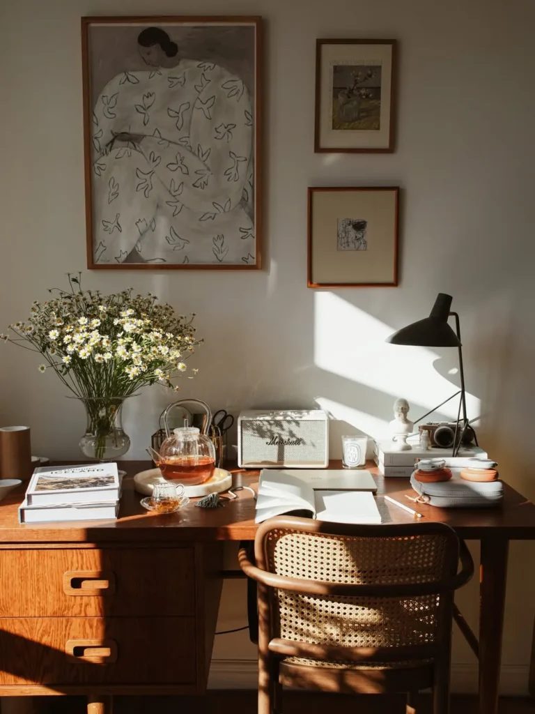 Vintage Wood Desk Office With Soft Natural Light