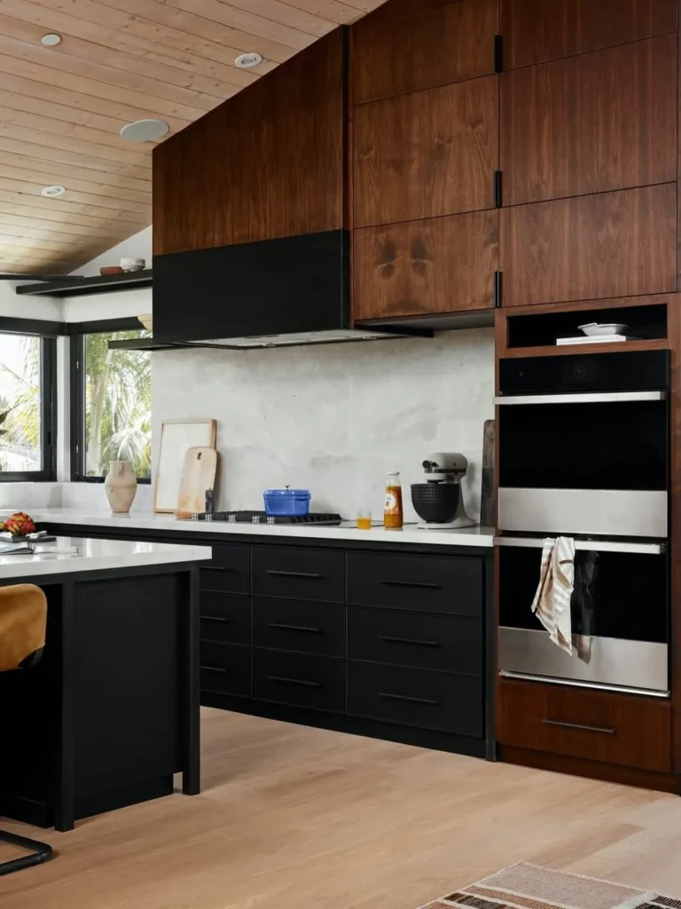 Walnut and Matte Black Cabinets for a Modern Kitchen