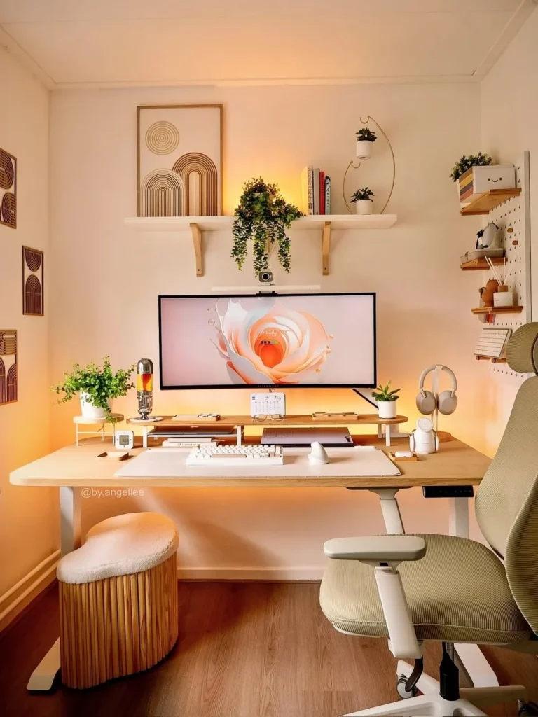 Warm Home Office Setup With Soft Lighting