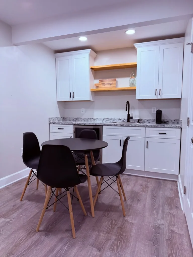 Warm Neutral Basement Kitchen With Farmhouse Touches
