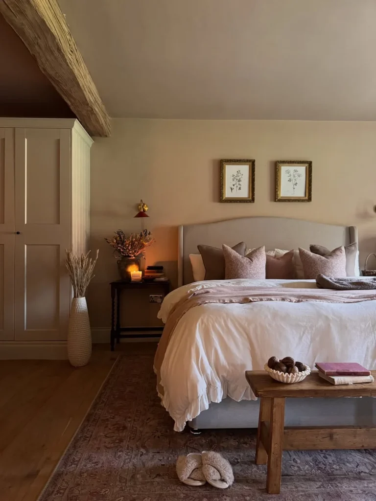 Warm Neutral Bedroom With Vintage Cottage Touches