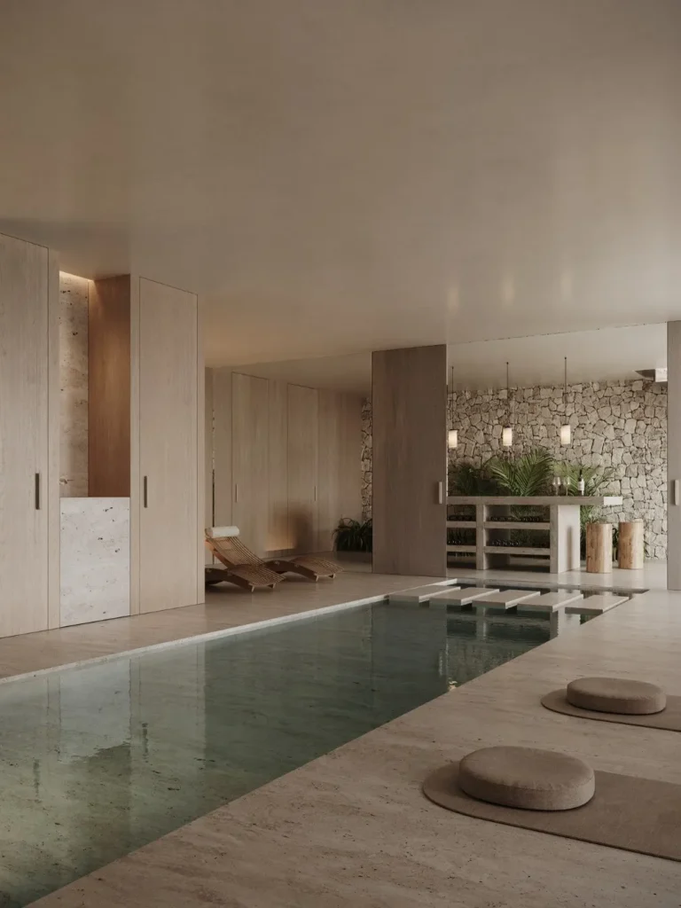 Warm Stone Indoor Pool With Spa-Inspired Design