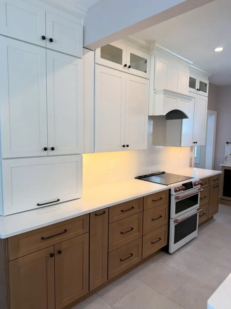 Warm Wood and White Cabinets