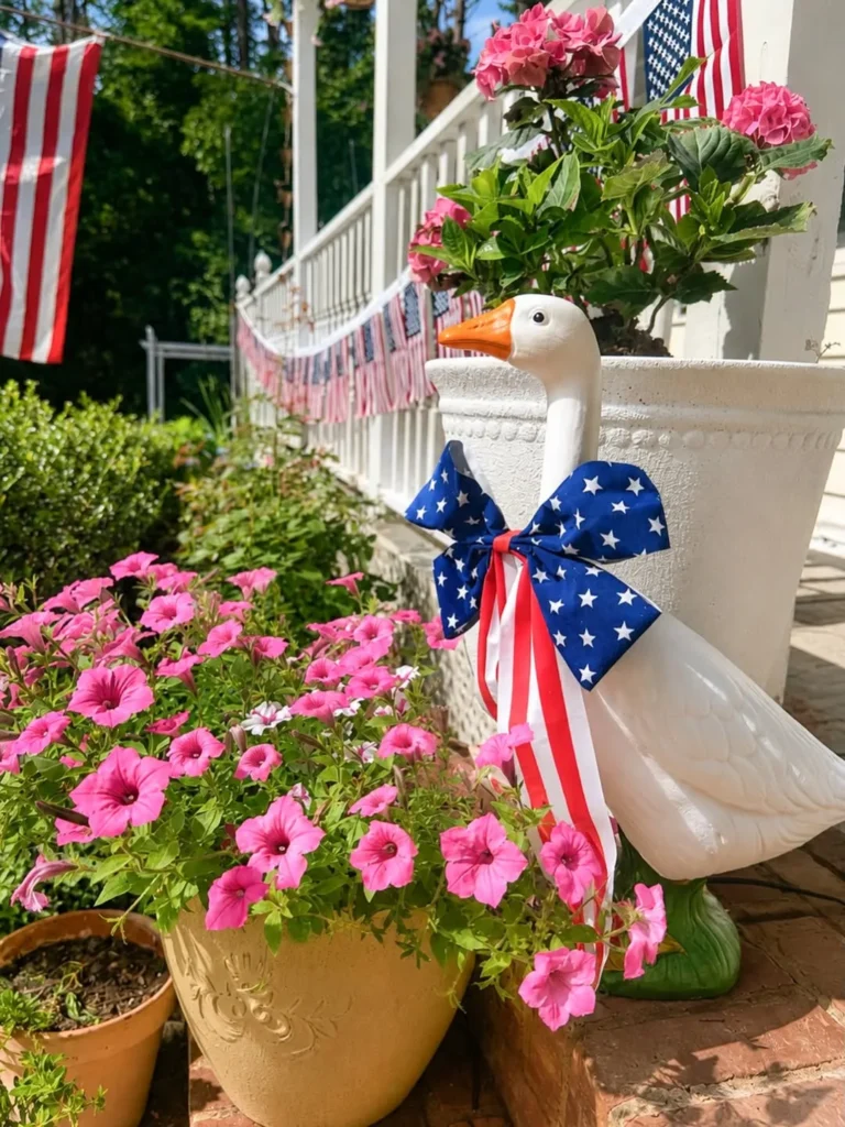 Whimsical Goose Decor for a Festive Summer Porch