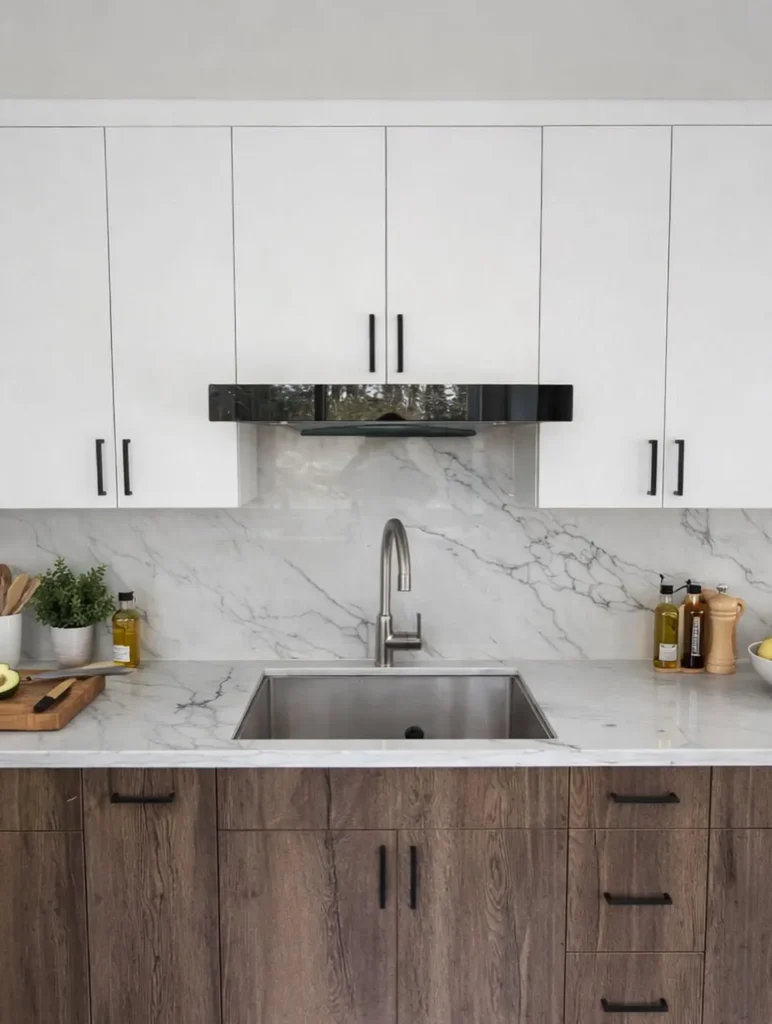 White and Wood Two Tone Kitchen Cabinet Ideas