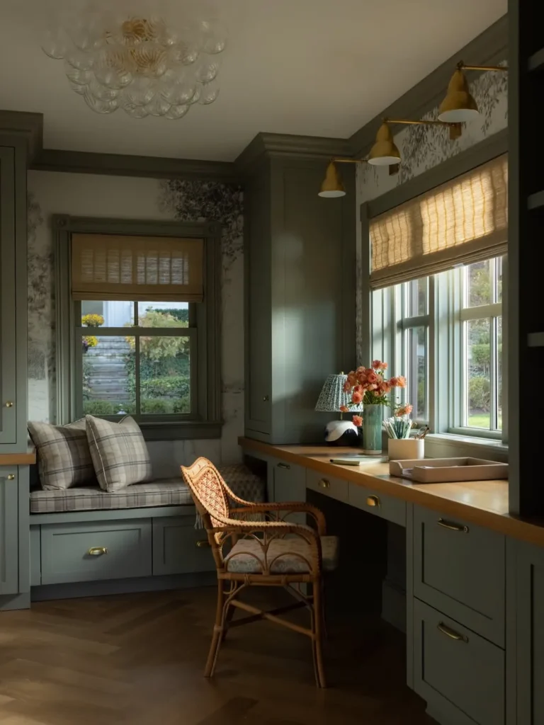 Window Seat Home Office Setup With Built-In Storage
