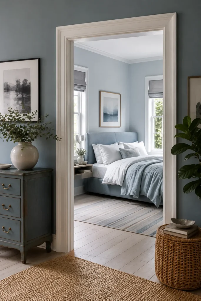 Airy Blue Gray Paint Colors for Connected Rooms