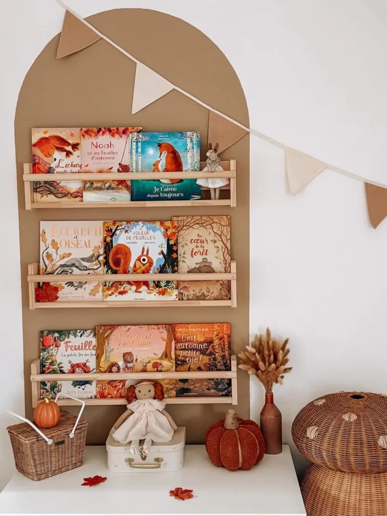 Arched Neutral Nursery Bookshelf Display
