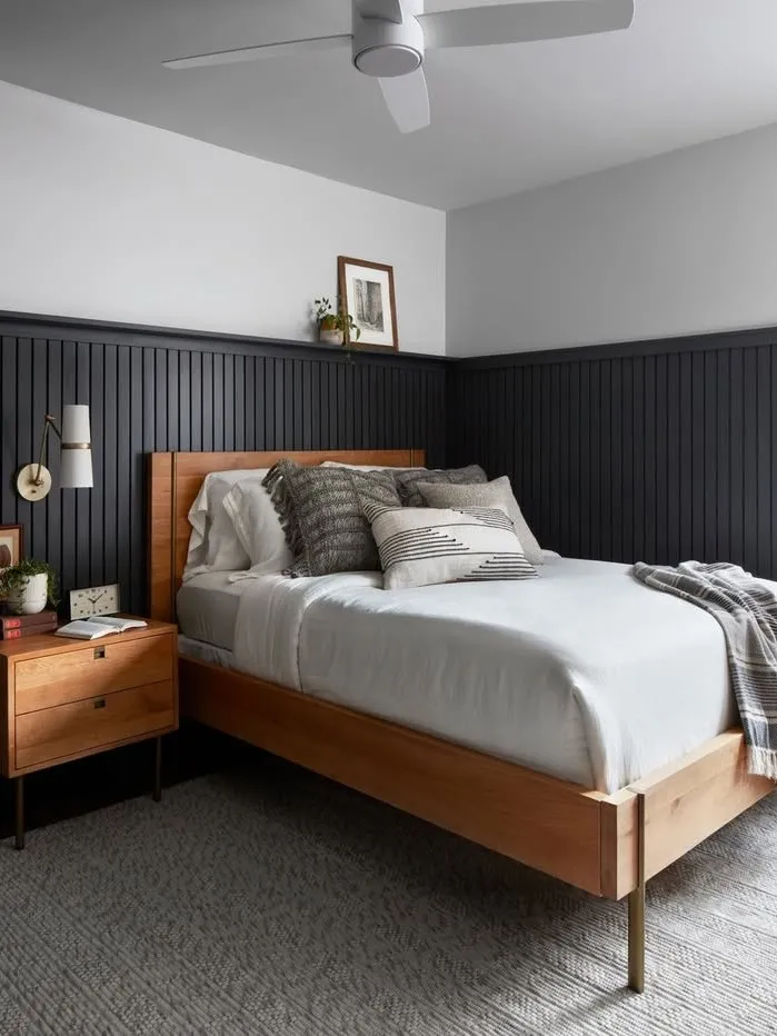 Black Half Wall Vertical Slat Wainscoting