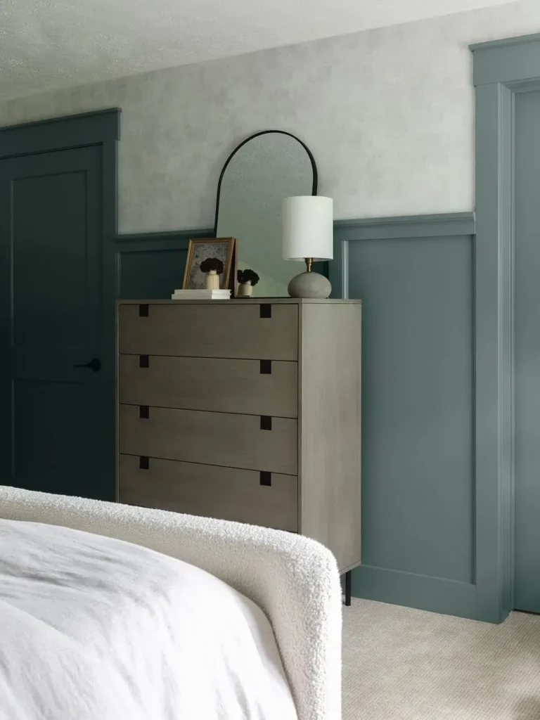 Blue-Green Half Wall Wainscoting With Textured Finish
