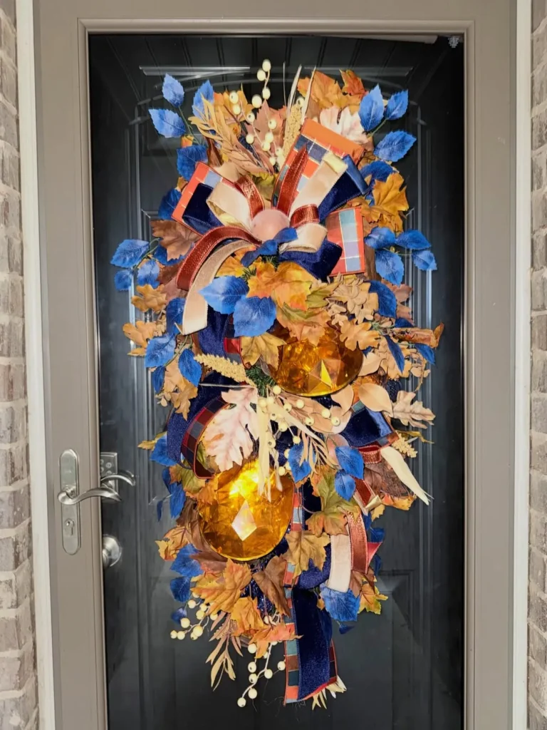 Blue and Gold Autumn Front Door Wreath