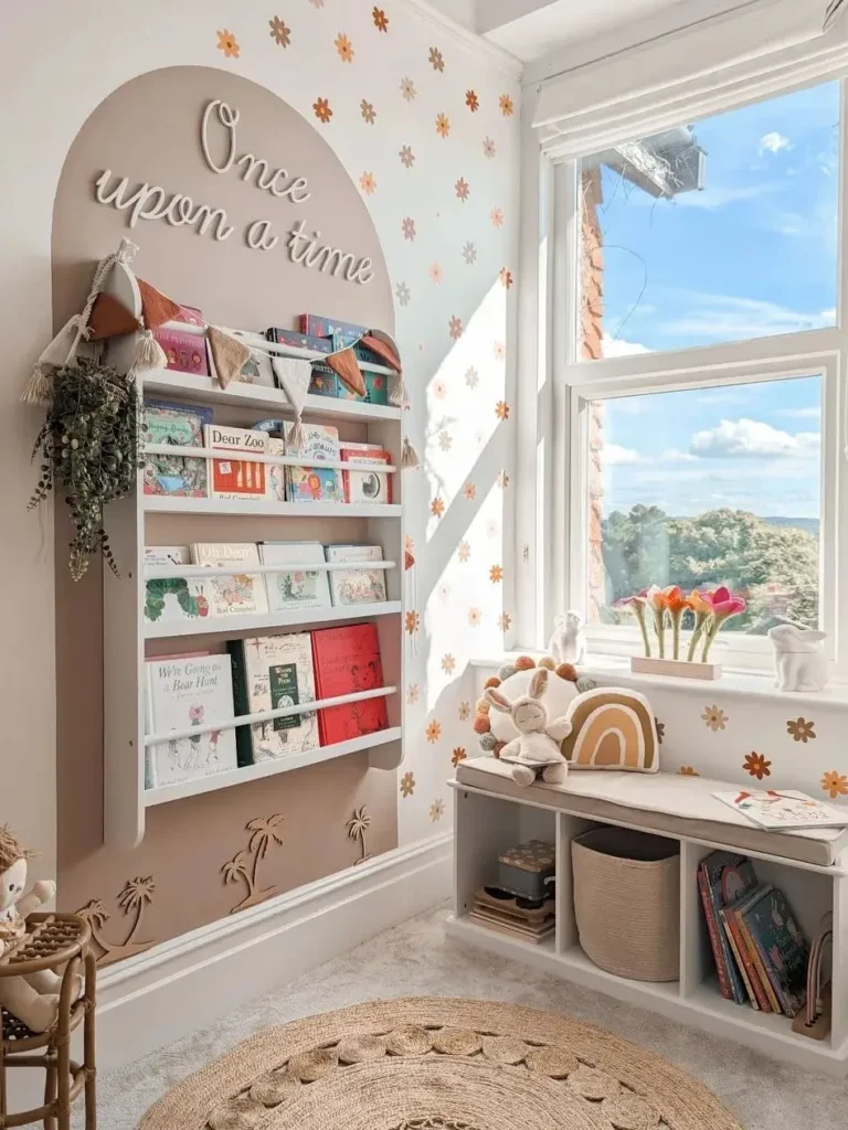 Boho Arched Nursery Bookshelf Reading Corner