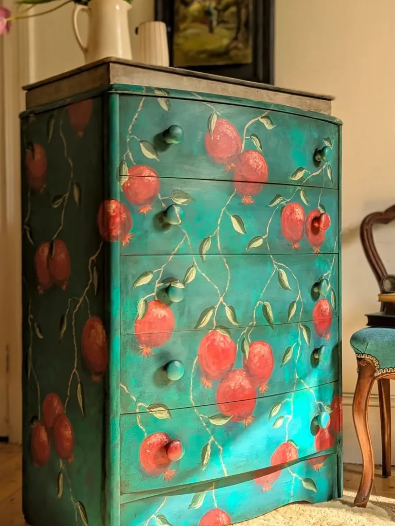 Bold Pomegranate Dresser Makeover