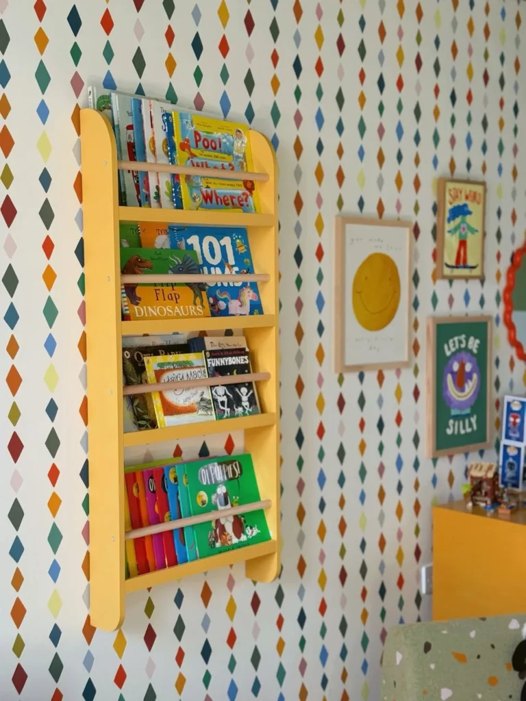 Bright Yellow Nursery Bookshelf Feature Wall