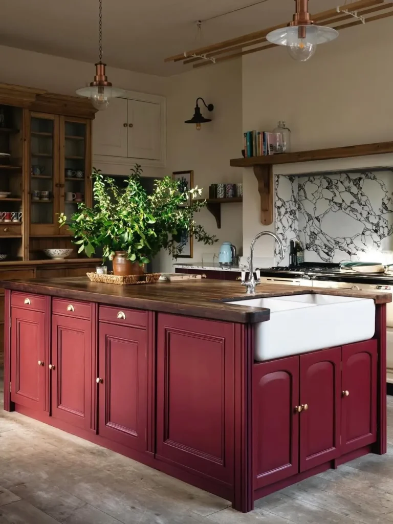 Burgundy and Walnut Farmhouse Kitchen Palette