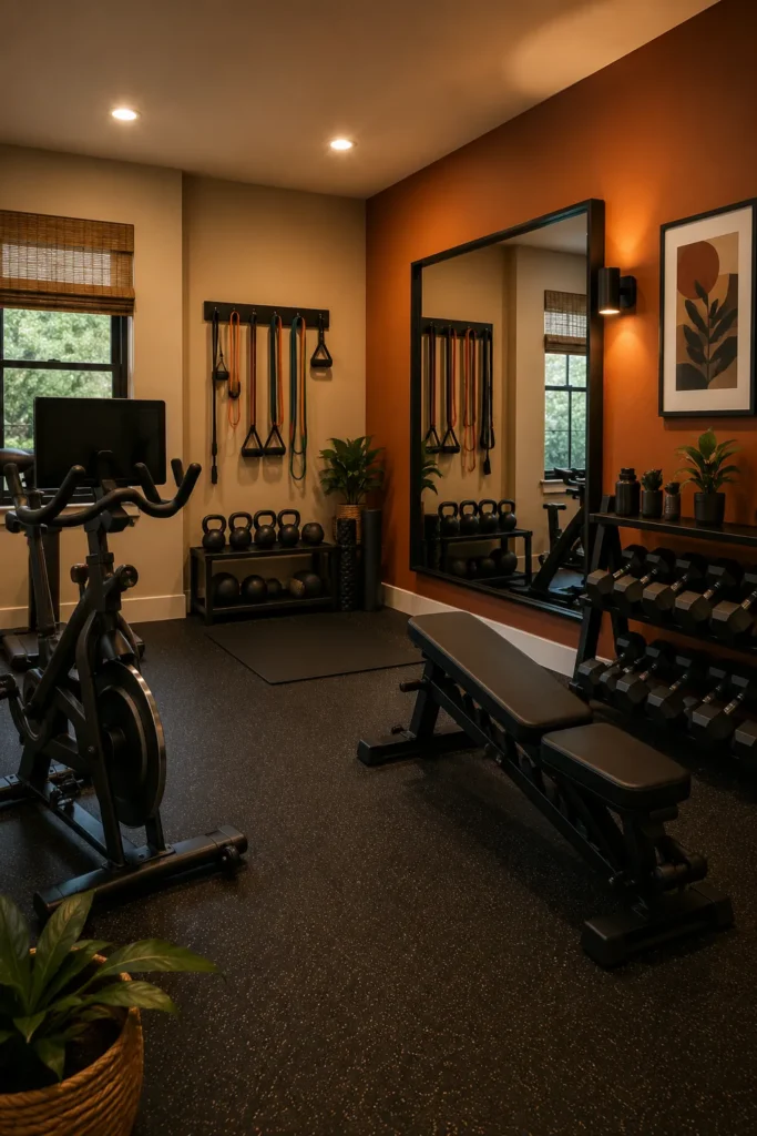 Burnt Orange Workout Space with Functional Fitness Zone