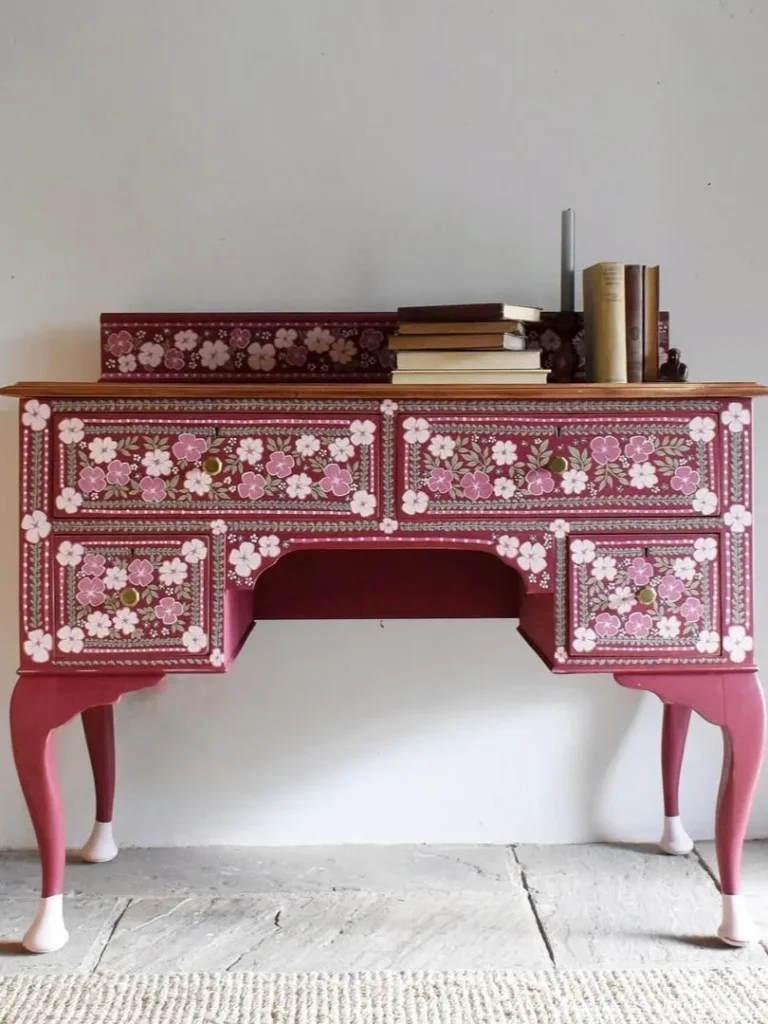 Cherry Blossom Painted Vanity Desk