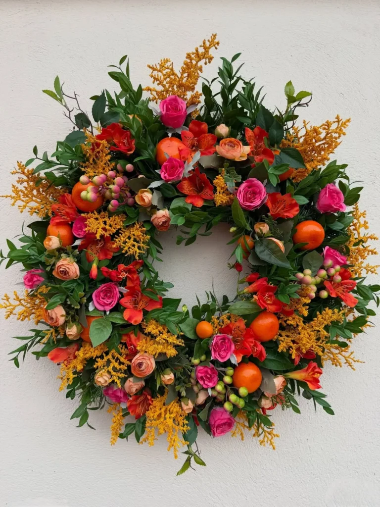 Citrus and Rose Fall Wreath With Fresh Color