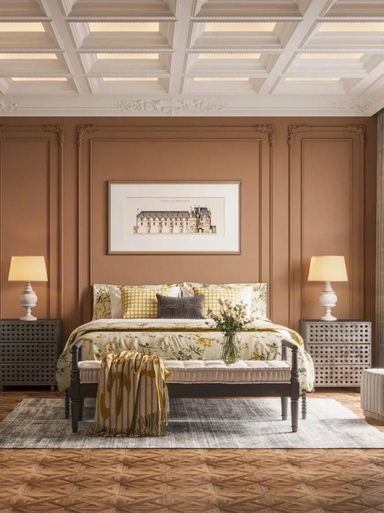 Coffered Ceiling With Full Wall Panel Wainscoting