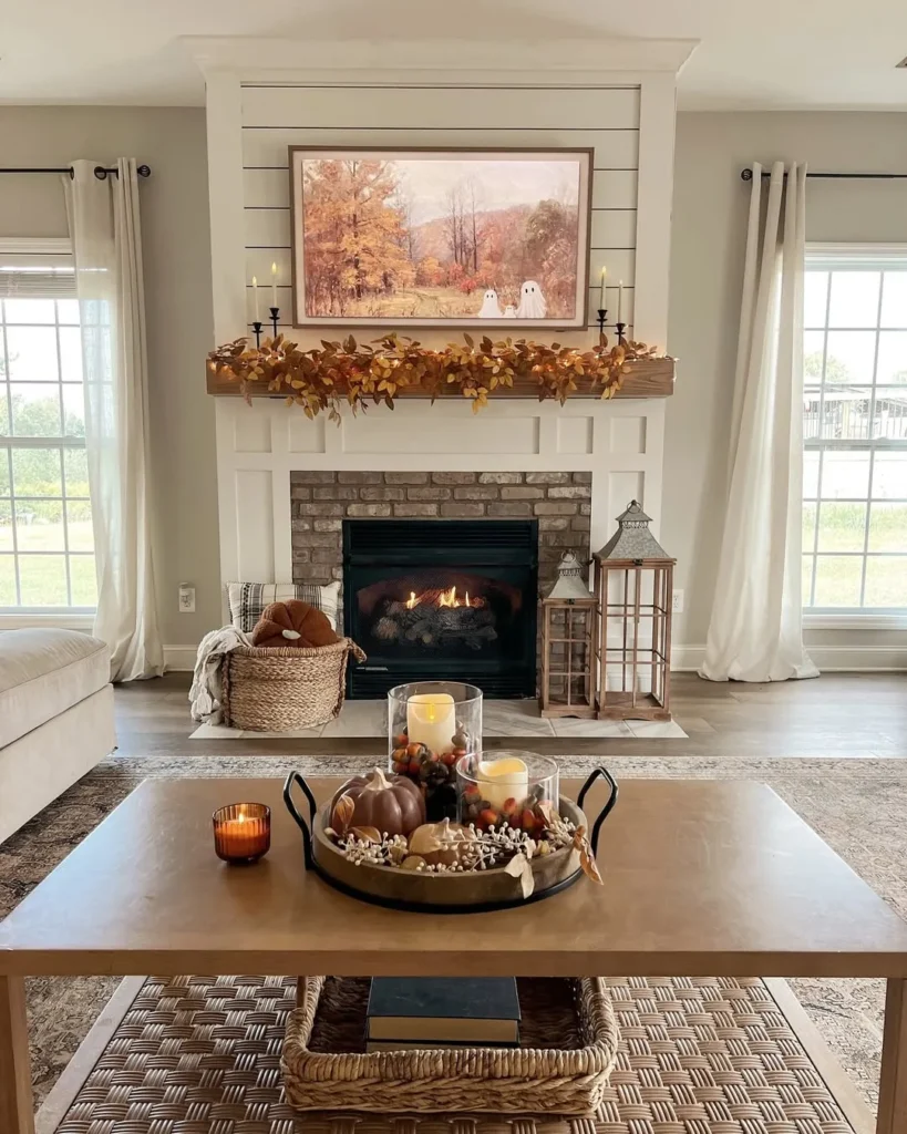 Cozy Farmhouse Fall Fireplace for Open Living Rooms