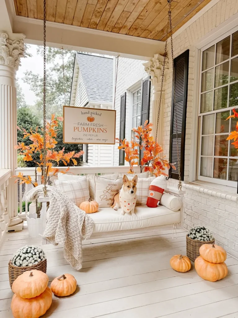 Cozy Farmhouse Porch Swing for Fall Days