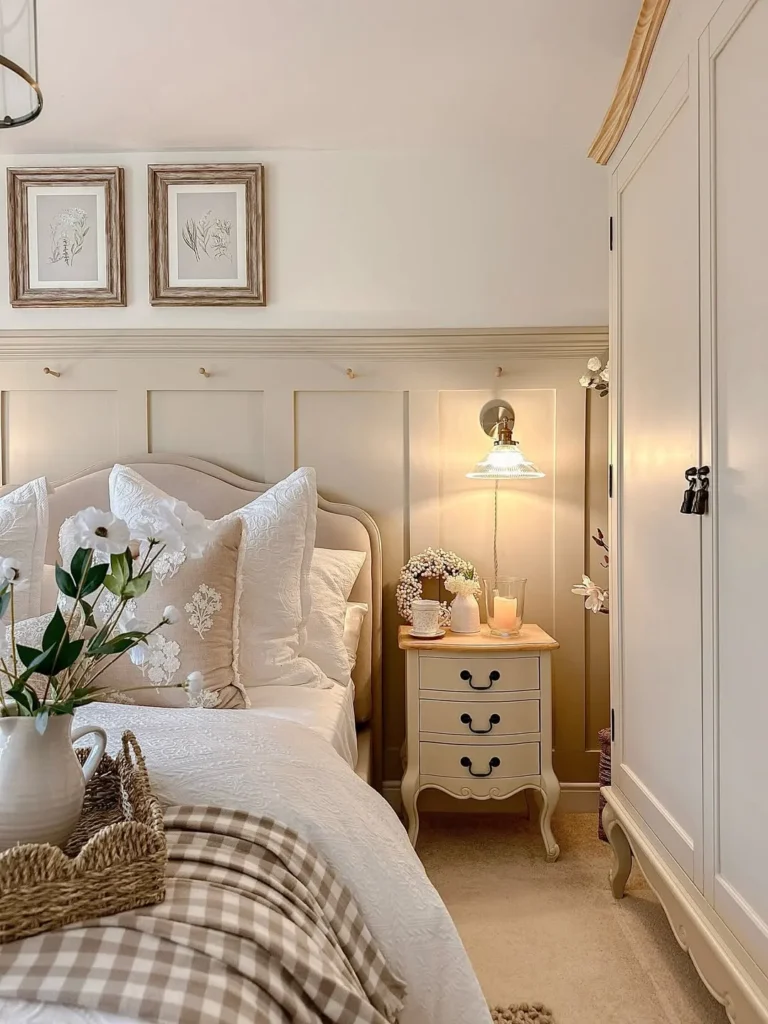 Cream Picture Frame Wainscoting With Cottage Details