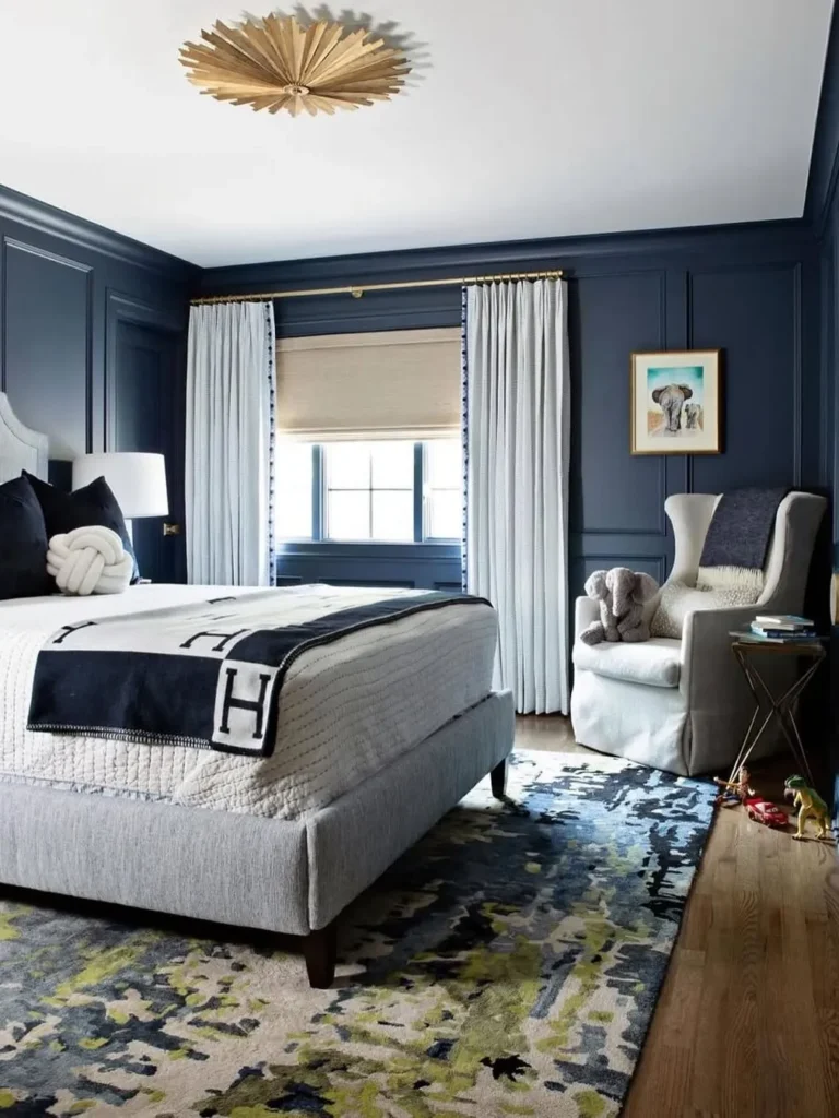 Deep Blue Full Wall Picture Frame Wainscoting