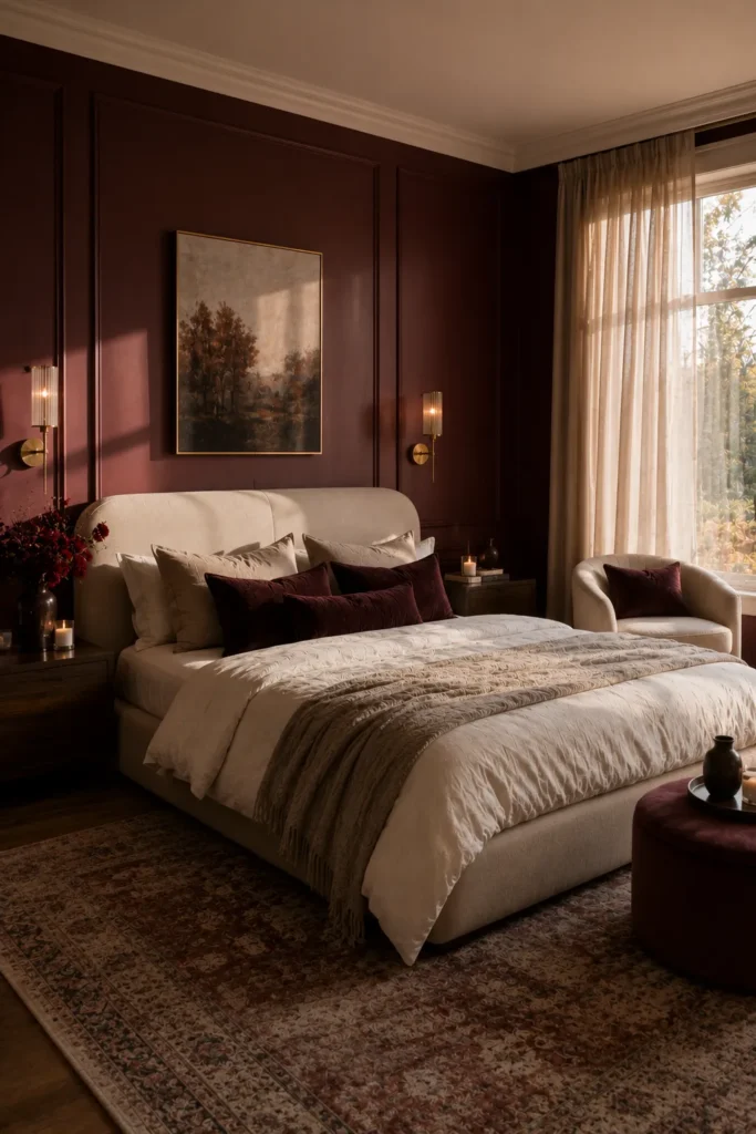 Deep Burgundy Bedroom Paint With Cozy Layers