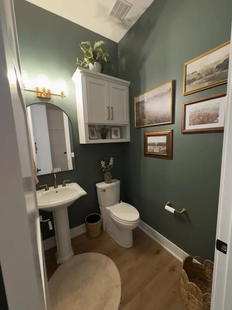 Deep Forest Green Bathroom Paint with Gallery Wall
