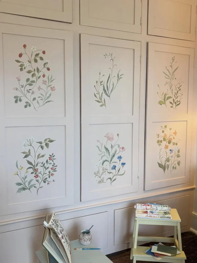 Delicate Botanical Painted Wardrobe Panels