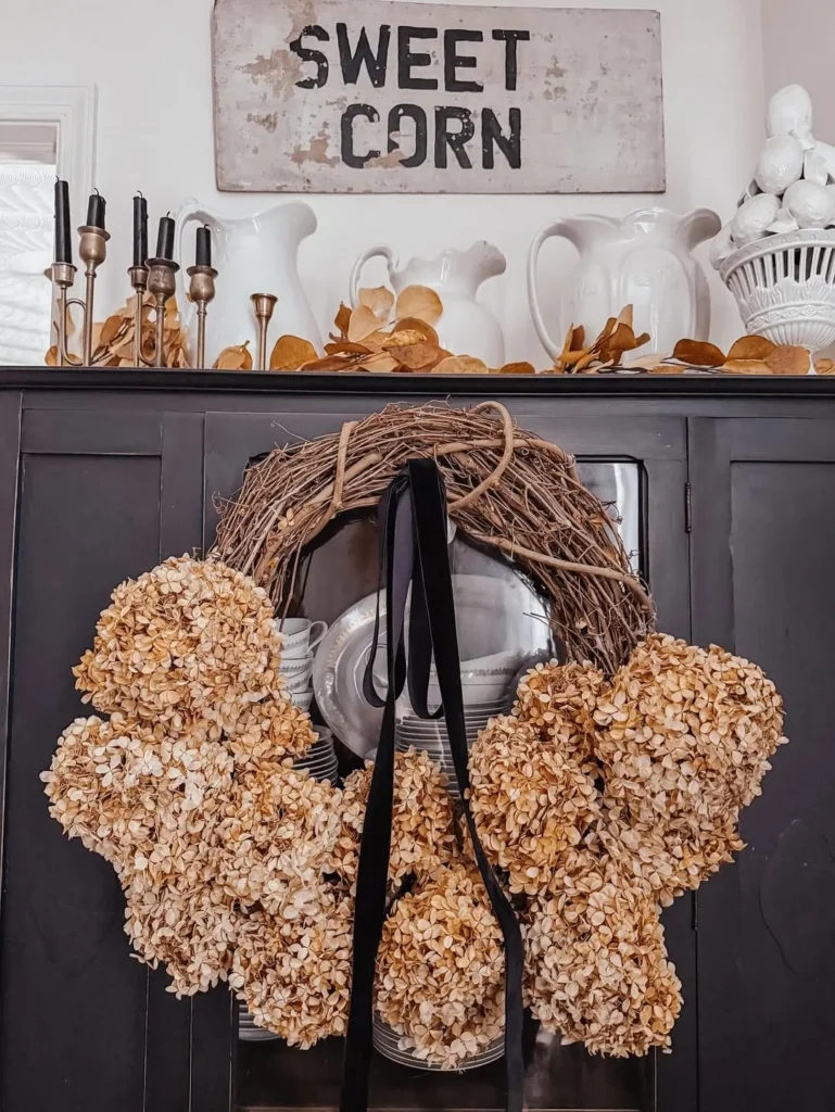 Dried Hydrangea Grapevine Wreath for Fall Decor