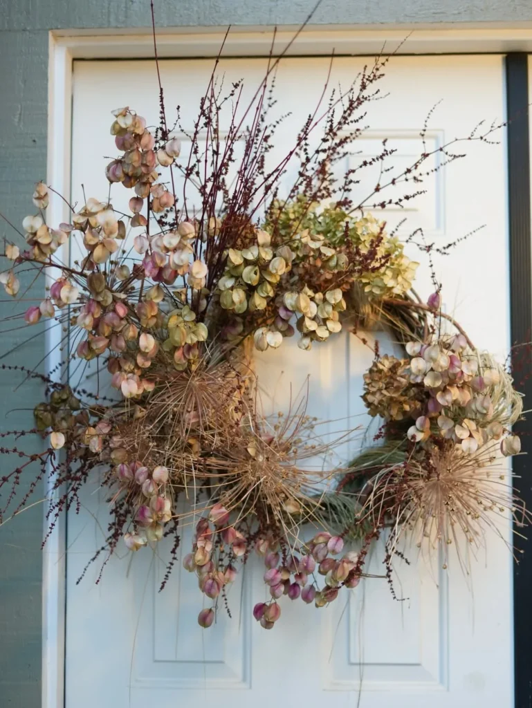 Dried Hydrangea and Wild Stem Grapevine Wreath