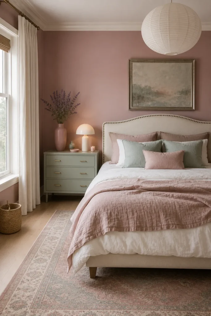 Dusty Blush Walls for a Soft Romantic Bedroom