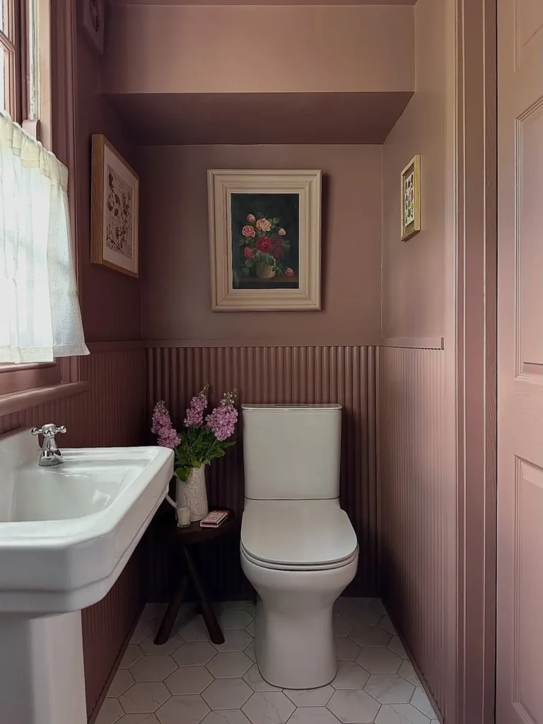 Dusty Mauve Bathroom Paint with Fluted Paneling