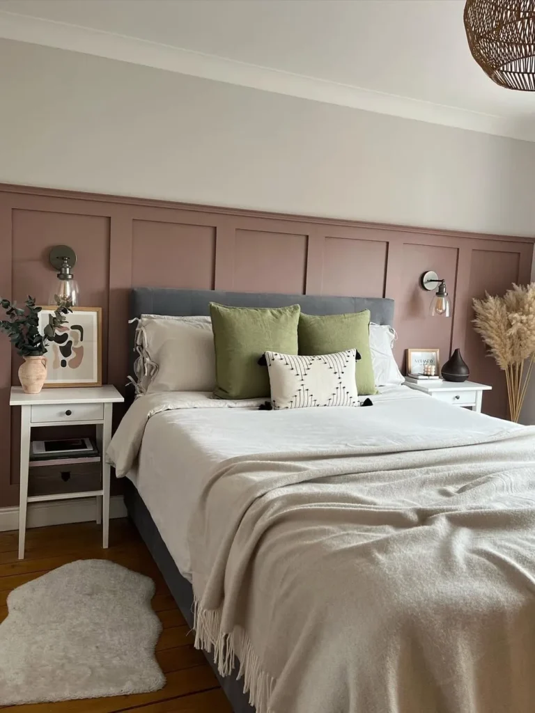 Dusty Rose Square Panel Wainscoting Accent Wall