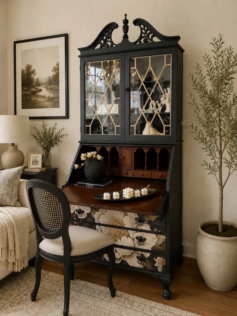 Elegant Black Painted Secretary Desk