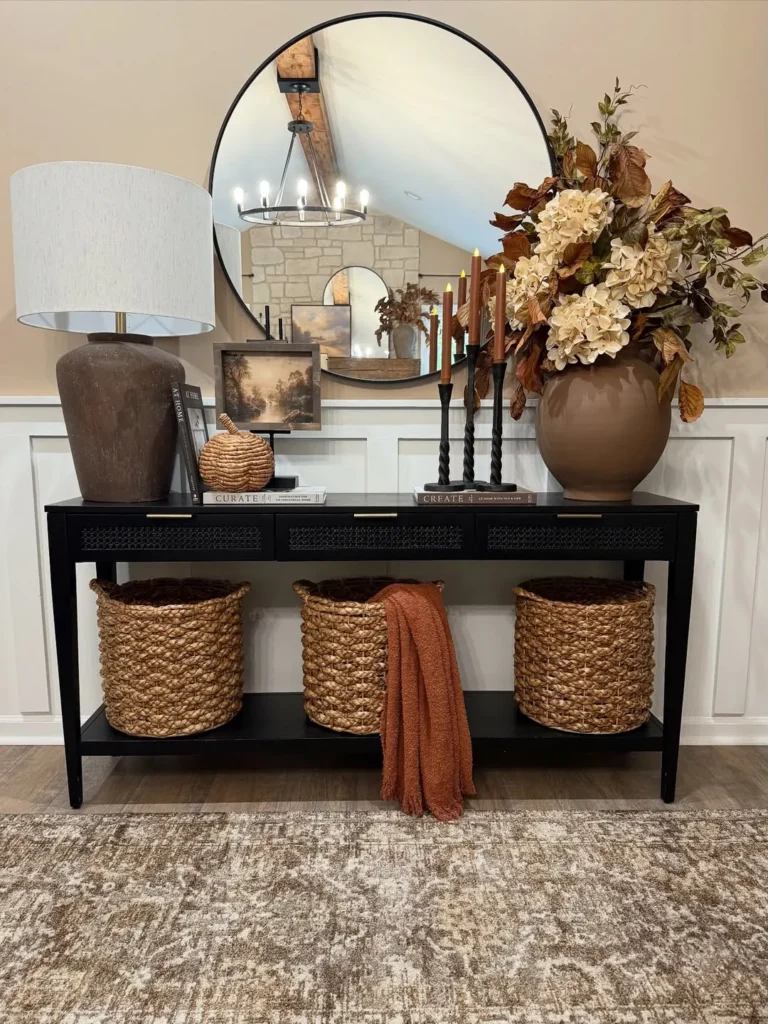 Fall Console Table With Floral Arrangement