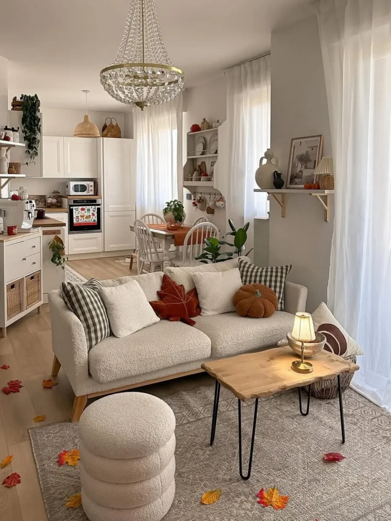 Fall Living Room With Pumpkin Pillows
